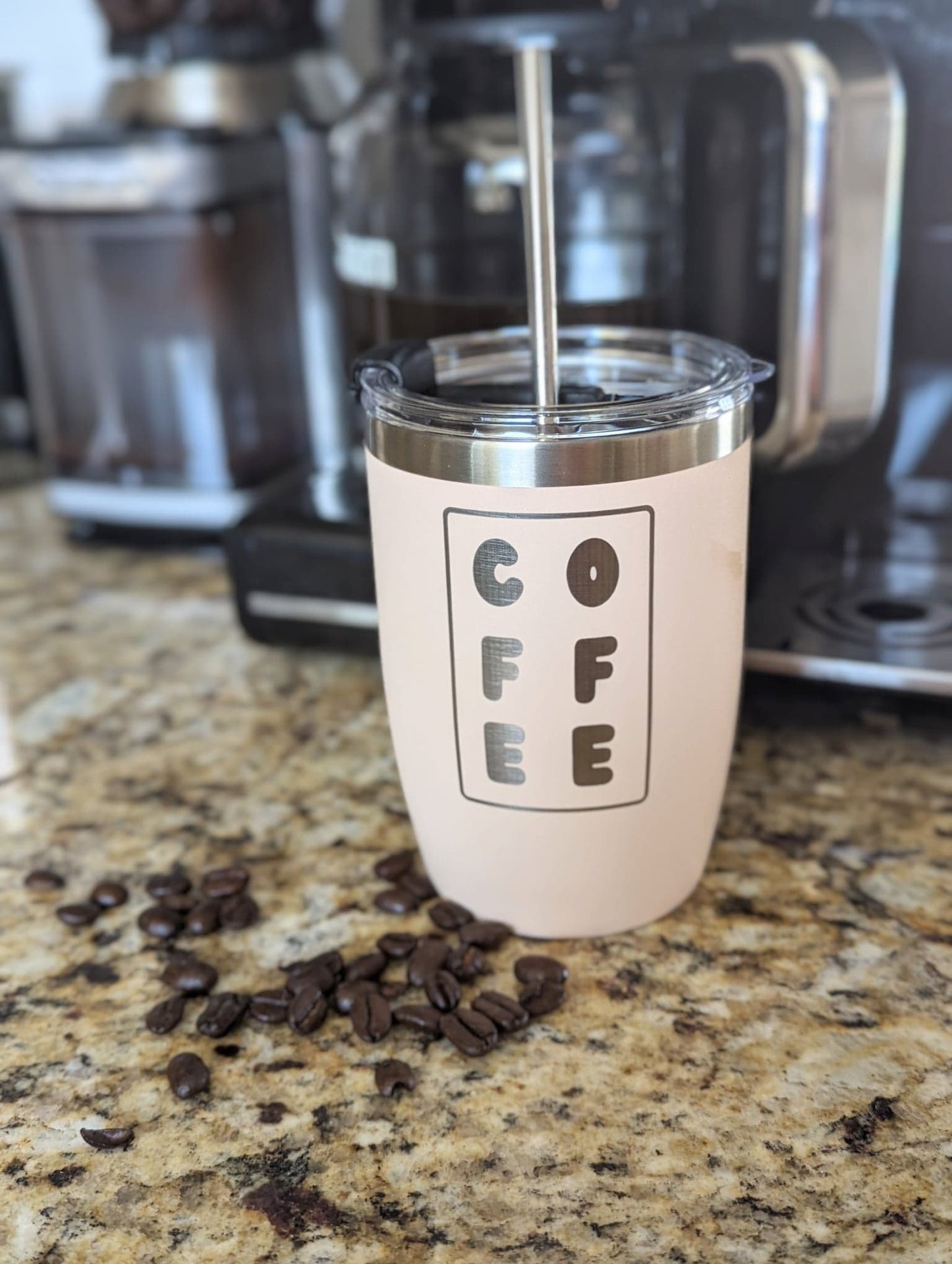 Tall "Coffee" 12 oz Beige Stainless Cup