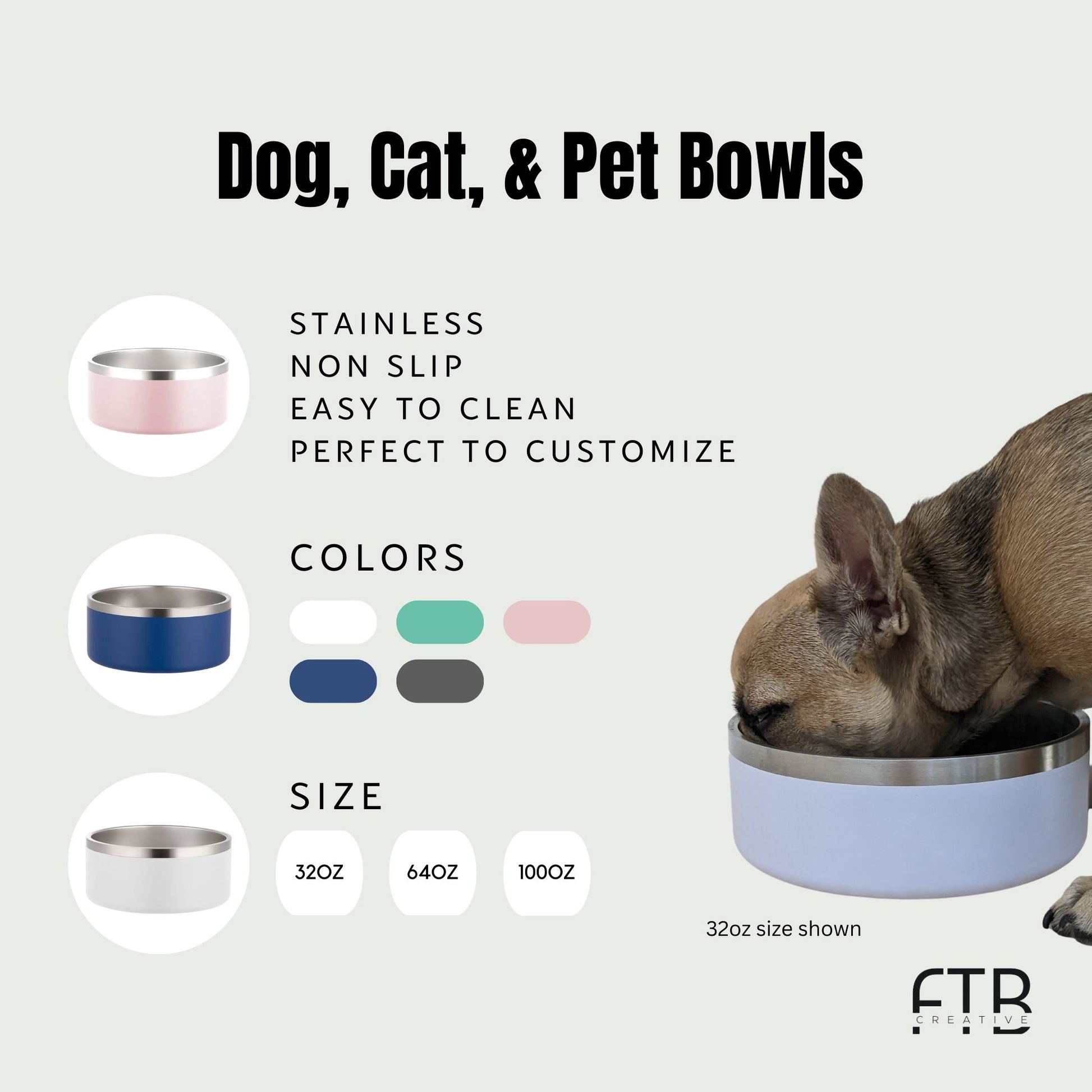 Large Personalized Dog Bowl - 64 oz Pet Bowl in 6 Colors